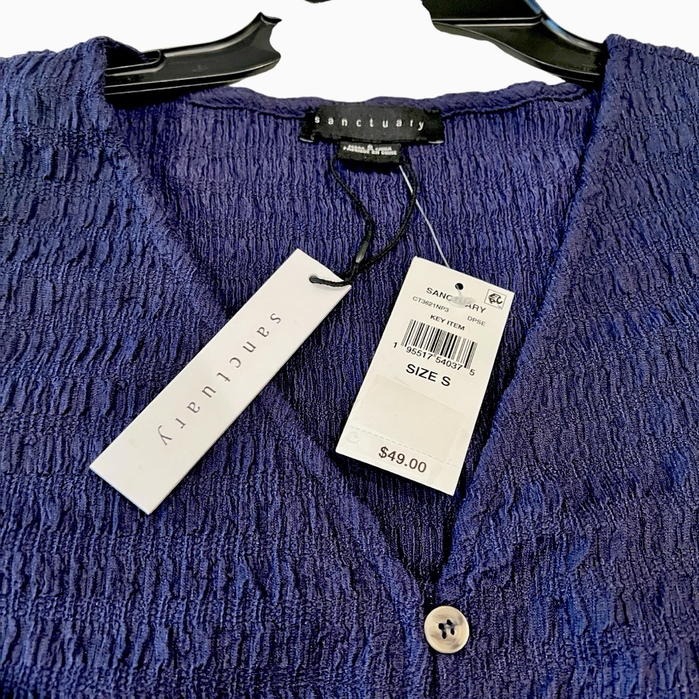 Sanctuary Link Up Button Front Tank Top Textured Tie Hem V Neck Blue S NWT - Picture 6 of 11